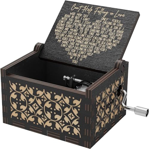 Dream Loom Wood Music Box Cant Help Falling in Love Engraved Vintage Wooden Musical Boxes Gifts for Lover Boyfriend Girlfriend Husband Wife