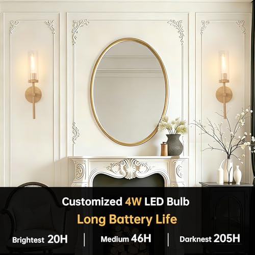 Image of Shenmoyl Battery Operated Wall Sconces Set of 2, Beech Color Rechargeable Wall Lighting Fixtures, Dimmable Wall Lights with Remote & Clear Glass Shade for Living Room, Bathroom,Bedroom