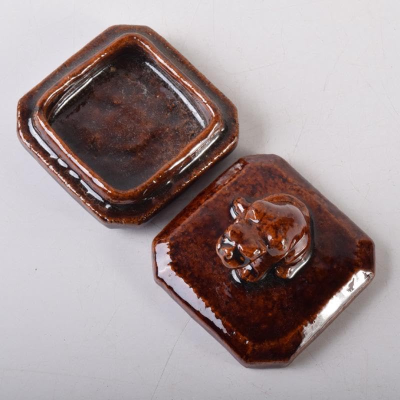 茶道具 大樋焼 松寿造 飴釉 寅香合 書付 共箱 V 8084