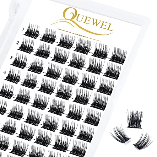 QUEWEL Cluster Lashes 72 Pcs Wide Stem Individual Lashes C/D Curl 8-16mm Length DIY Eyelash Extension False Eyelashes Soft for Personal Makeup Use at Home (Lovely02-D-10)