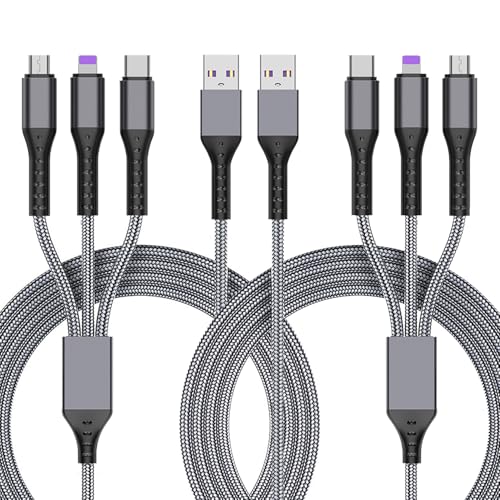 3 in 1 Multi Charging Cable [2-Pack], 1.2m USB to USB C/Micro USB/Lighting Cable for iPhone, Tablets, Android and More Devices