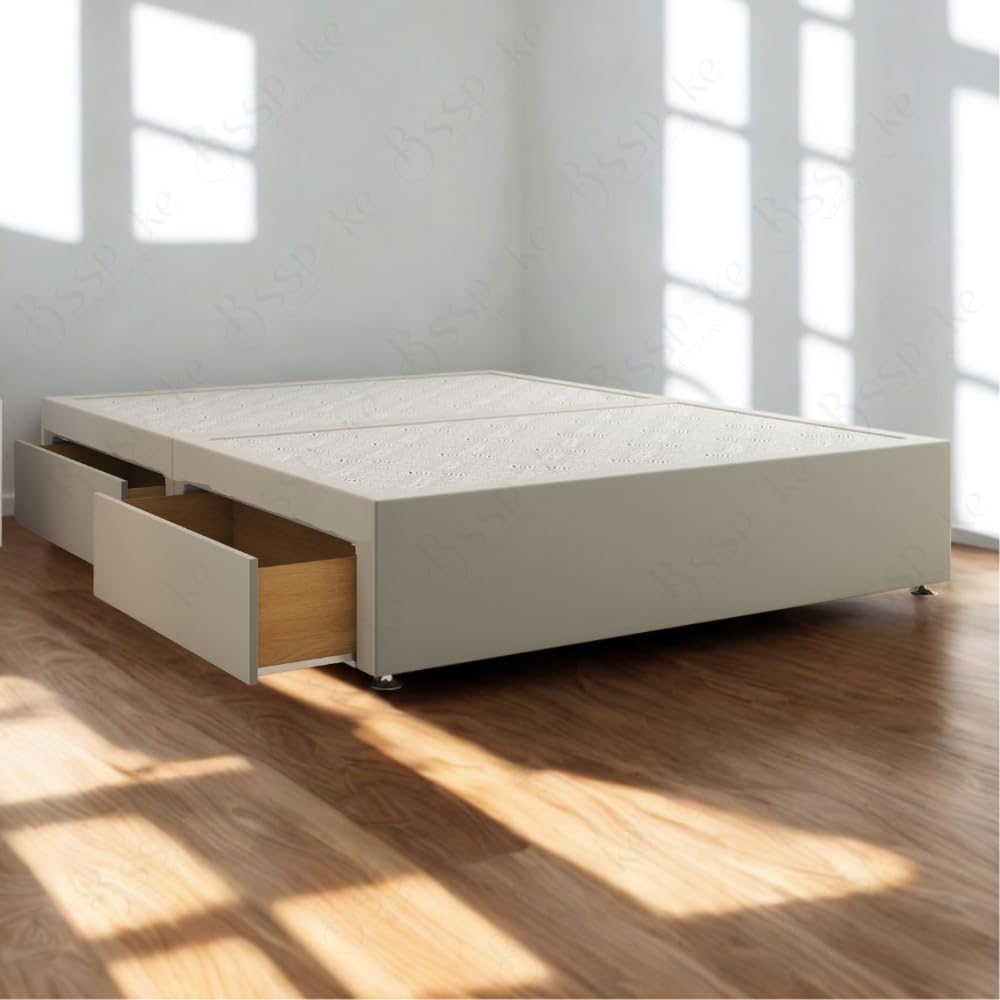 BSSPOKE Hard Divan Bed Base with 2 or 4 Storage Drawers Plush Velvet Upholstered Platform UK Handmade Bed Base (Silver Plush, 4ft Small Double (with 4 Drawers))