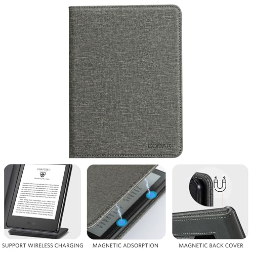 Image of CoBak Case for 6 inch E-Reader - PU Leather Smart Cover with Auto Sleep /Wake & Hand Strap, not Compatible with Kobo Clara,Gray