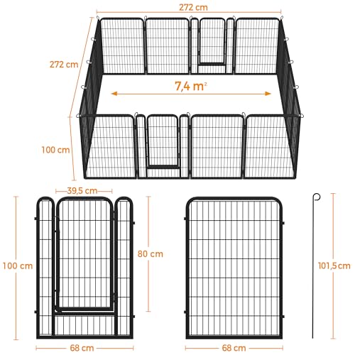 Yaheetech Welpenlaufstall 16-teilig 100cm hoch, Welpenauslauf mit Einteilige Verriegelung, Hundelaufstall mit Tragetasche & Befestigungsgurte, ideal für Hunde Wohnung & Garten, Einfache Montage