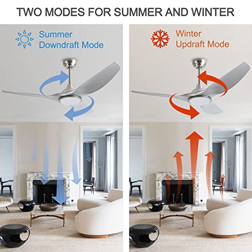 Image of 52 Inch DC Motor 3 Blade Modern Silver Ceiling Fan with Light and Remote