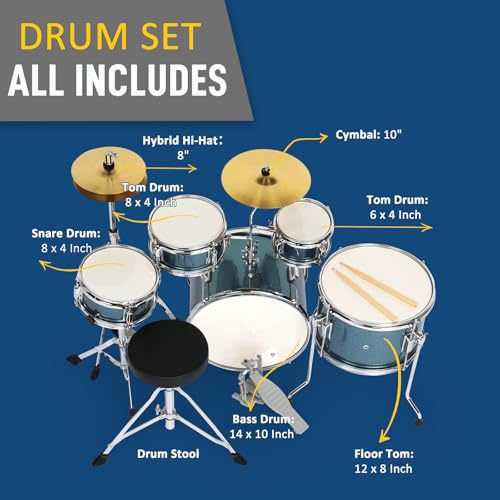 image for Ktaxon 5-Piece Complete Junior Drums Set, 14 Inch Beginners Drum Kit w