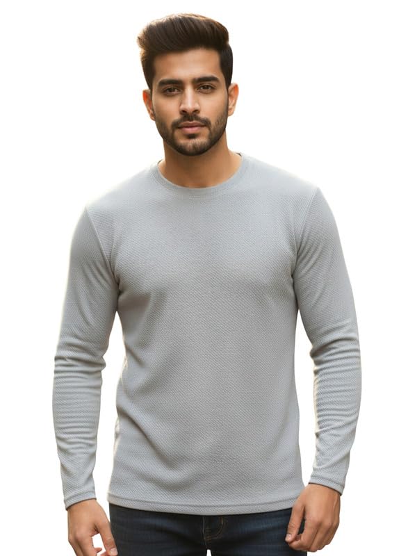 Image of CUBIQ Men's Cotton Blend Solid Slub T-Shirt