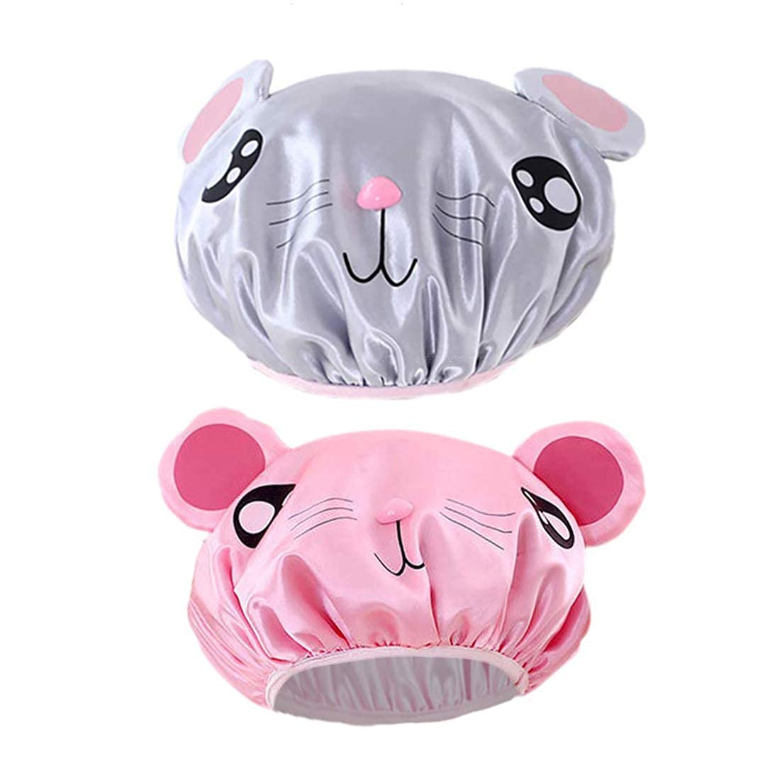 V2COM 3-Pack Kids Shower Caps, Girl Bath Hat of Cute Piggy Frog Hamster, Cute Animal Shower Caps Double Layer Waterproof