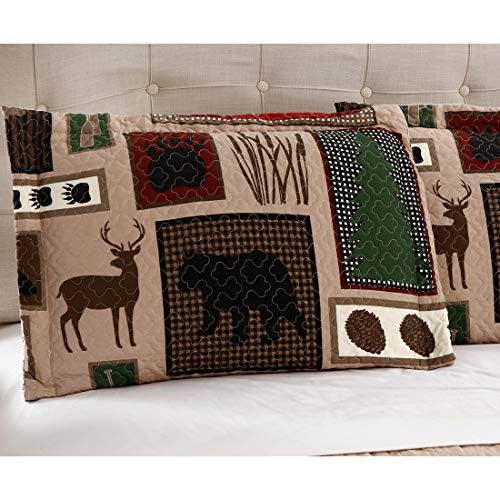 Oliven Reversible Home Rustic Bedding Lodge Moose Bear Quilt Set King Size,3 Pcs Lightweight Cabin Bedspread Bear Paw Eagle Elk Printed Bed Cover All Season Coverlet Bed Set with King Pillow Shams
