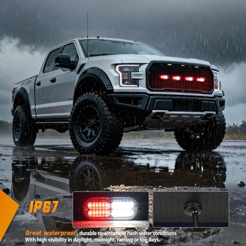 Image of Nilight 4PCS 24LED Red White Strobe Light 12V /24V Grille Surface Mount | Hazard Safety Warning Light with Sync Feature for Car Truck Camper Side Marker Aluminum Alloy Base Emergency Lights