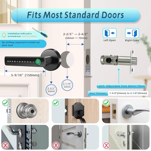 Fingerprint Door Lock, 6-in-1 Smart Door Knob, Biometric Knob Handle with Keypad Code, App Control, Keyless Thumbprint Entry Smart Locks for Home Bedroom Hotel Office Apartment - Image 6