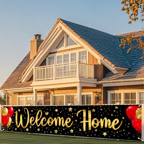 Image of Nuxovilar Welcome Home Banner with Balloon Design 78.7 inchx17.7 inch