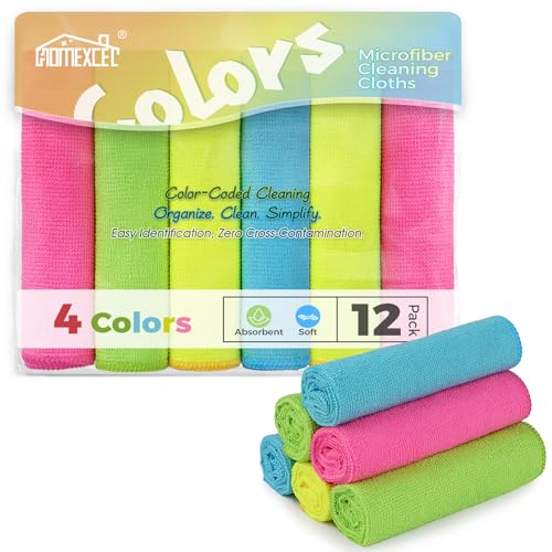 HOMEXCEL Microfiber Cleaning Cloth,12 Pack Cleaning Rags, Cleaning Towels, Multicolor