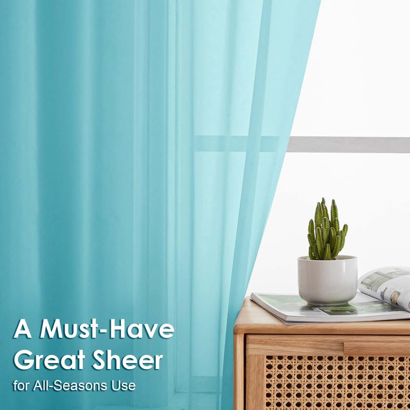 Image of OVZME Aqua Sheer Curtains 78 Inches Long 2 Panels - Soft Light Filtering Window Sheer Panels for Living Room /Bedroom, Top Dual Rod Pocket, 1 Pair, Each 42Wx78L Inches