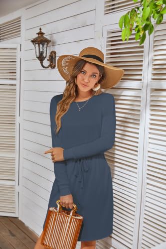 Image of Simier Fariry Womens Fall Winte Long Sleeve Knee Length Casual Dress with Pockets