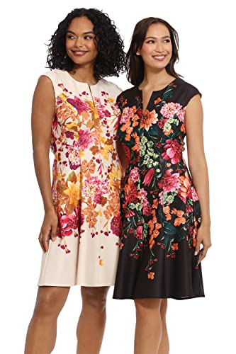 London Times Women's Feminine Floral Split Neck Flattering Fit and Flare Career Guest of Chic Polished4