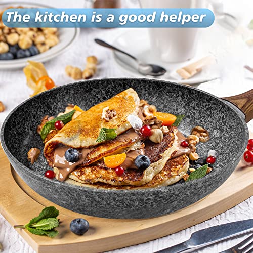 Rainberg 24CM Frying Pan with Lid, Granite Nonstick Frying Pans with Lid, Stone Frying Pan, Induction Compatible (24CM) - Image 4