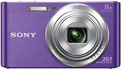 Image of Sony CyberShot DSC W830 20.1 MP Point and Shoot Camera (Violet) with 8X Optical Zoom, Memory Card and Camera Case