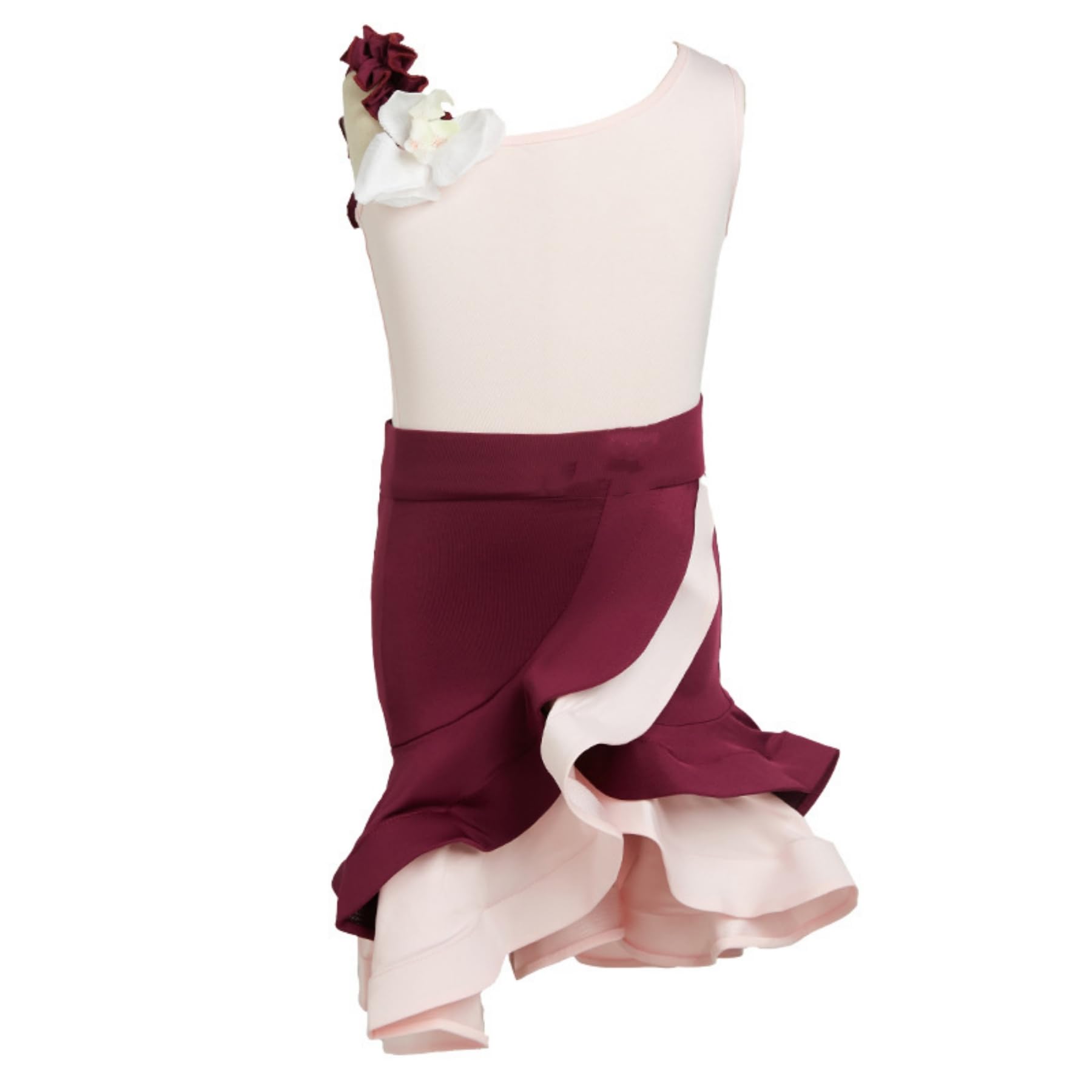 Vestito Ballo Latino Bambina Bicolore Abbigliamento Pratica Danza Gonna Asimmetrica per Allenamento E Saggio
