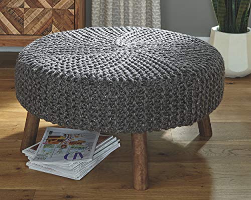 Signature Design By Ashley Jassmyn Contemporary Hand-Knitted Oversized Accent Ottoman, Dark Gray #TOP1