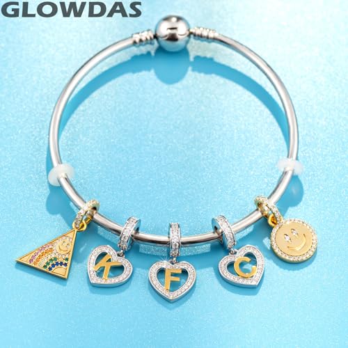 Image of GLOWDAS 18K Gold Plated Letter Charms Initial A to Z Necklace Pendant, 925 Sterling Silver CZ Heart Dangle Alphabet Beads fit European DIY Bracelet, Gifts for Valentiens /Christmas /Family