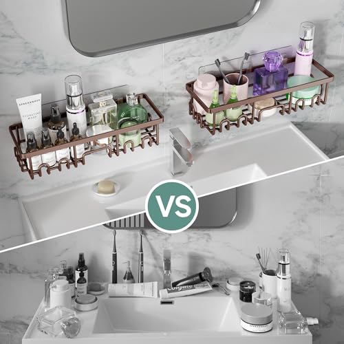 Image of Veken Shower Caddy 6-Pack, No Drilling & Rustproof, Waterproof Adhesive Shelves Rack with Soap Holder, Large Capacity Bathroom Organizers and Storage, Wall-Mounted Kitchen & Home Decor
