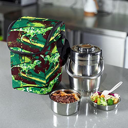 Lonchera ligera de camuflaje verde dinosaurio compacta e impermeable 7