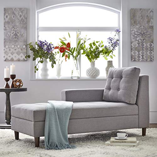 BLACK OAK Wooden Sharlene Chaise Ottoman Sofa with Storage - Grey