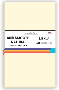 50 Natural Smooth Card Stock Sheets Paper - 8.5 X 14 Inches Legal|Menu Size - 80# 80 lb/Pound Cover Weight - Quality Paper - Smooth Finish