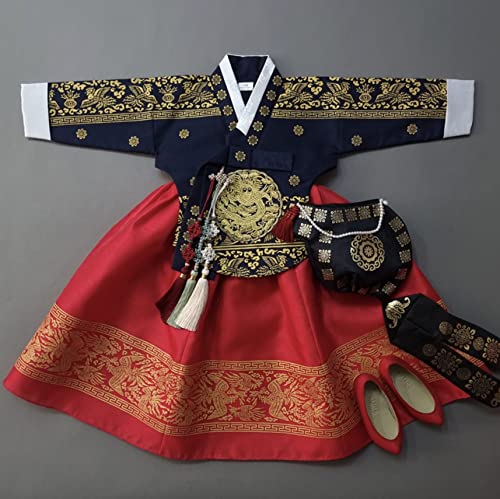 Korean Baby Girl Hanbok for 100days~15y/o Navy Red Foil Girl Kids Hanbok2