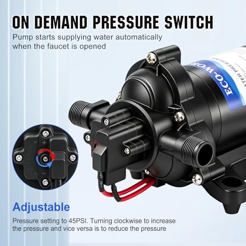 Image of ECO-WORTHY RV Fresh Water Pump 12V DC 3.5GPM 45PSI with Pressure Switch, 12Volt Self Priming Water Pressure Diaphragm Pump On demand for RV Yacht Camper Sprayer Food Truck Black