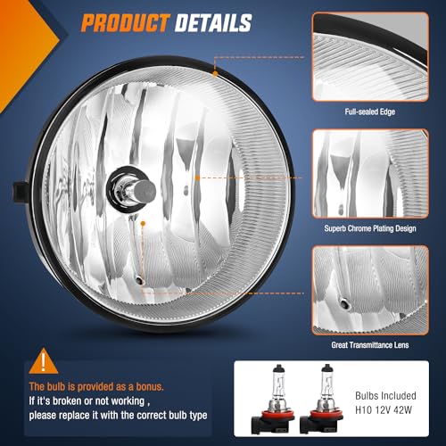 Image of Nilight Fog Light Assembly Compatible with Toyota 2005 2006 2007 2008 2009 2010 2011 Tacoma 2007-2013 Tundra 2008-2017 Sequoia 2004-2006 Solara Replacement w /H10 42W Bulbs