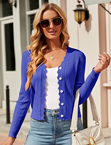 Image of Shermia Womens Cropped Cardigan Knit Shrugs for Dresses Tops V Neck Button Down Cardigans Sweaters Dark Blue