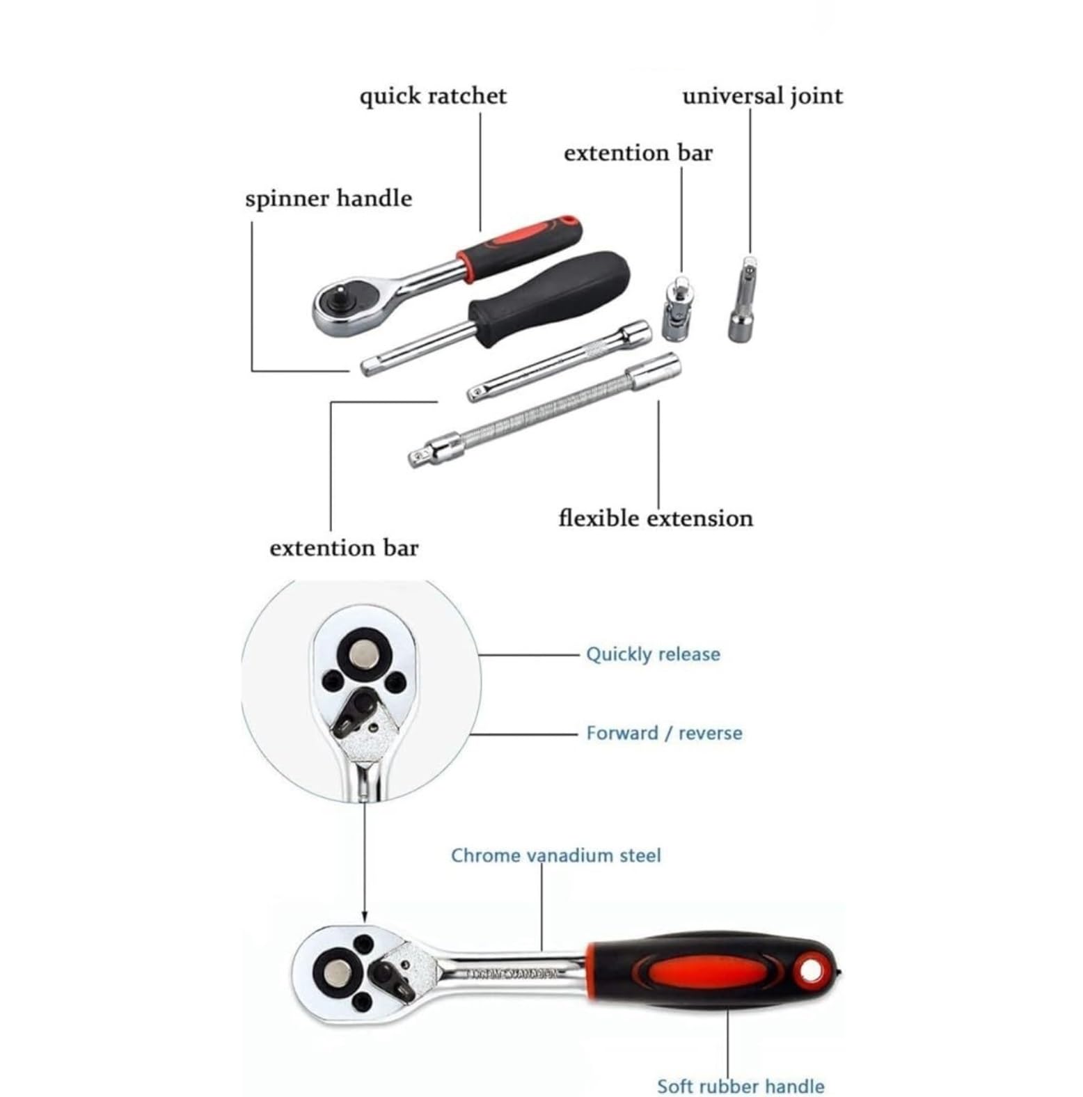 Juego de Herramientas, Juego De Herramientas Reparación Combinadas Coche con Llave Dinamométrica Trinquete Hexagonal Enchufe 46 Uds Bicicletas y Coches(Black)
