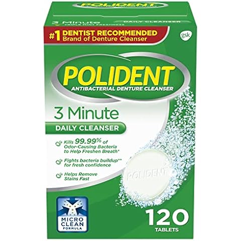 Polident 3 Minute Triple Mint Antibacterial Denture Cleanser Effervescent Tablets, 120 count Cover