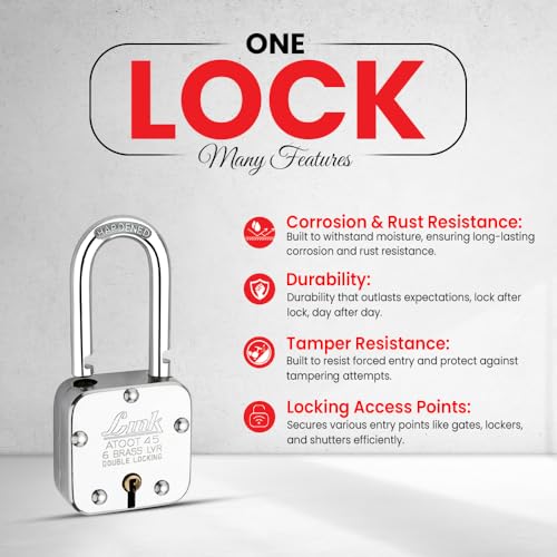 Image of Link Atoot 45mm Long Shackle Padlocks 5Pcs Set | Steel Body | Hardened Shackle | 6 Brass Levers | Made in India | 3 Keys for Each Padlock