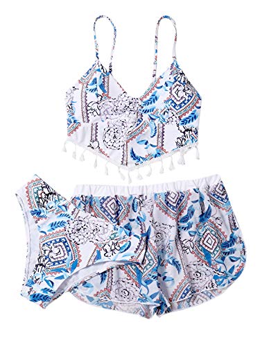Romwe women's 3 piece swimsuit bikini set boho floral print tasse…