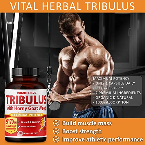 7 In 1 Ultra Tribulus Terrestris With Horny Goat Weed Capsules 9170 Mg - Maximum Strength With Ashwagandha Tribulus Maca Root Enhance Energy Stamina For Men Women 1 Bottle (90 Count (Pack Of 1)) #TOP4