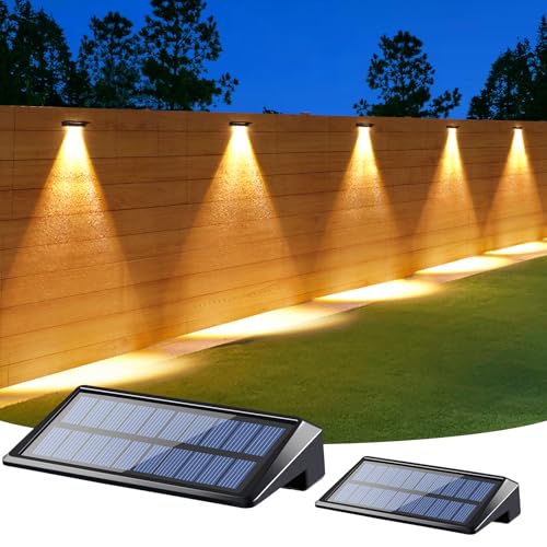 Solar Fence Lights Outdoor Waterproof LED, 2 Pack with Adjustable...