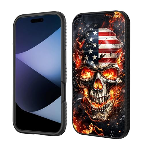 wiaekosef for iPhone 17 Pro Case Built in Slide Camera Lens Cover,Heavy Duty Shockproof Protection Dual Layer Case for iPhone 17 Pro 6.3'' 2025,American Flag Flame Skull - image 1