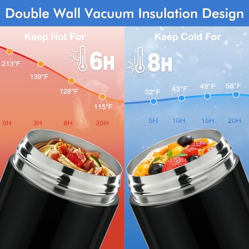 Image of wiwens 12oz 2 Pack Insulated Food Jar Set for Kids Soup Thermo Hot Food Lunch Container Wide Mouth Leak Proof Stainless Steel Vacuum Bento Box for School Office Travel Outdoors