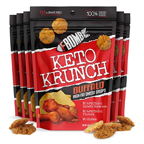FBOMB Cheese Crisps 6 Pack: Crunchy, Oven Baked Keto & Low Carb Snack | 100% Natural, Premium Artisan Cheese, High Protein, Gluten Free Keto Snack | Buffalo 6 Pack