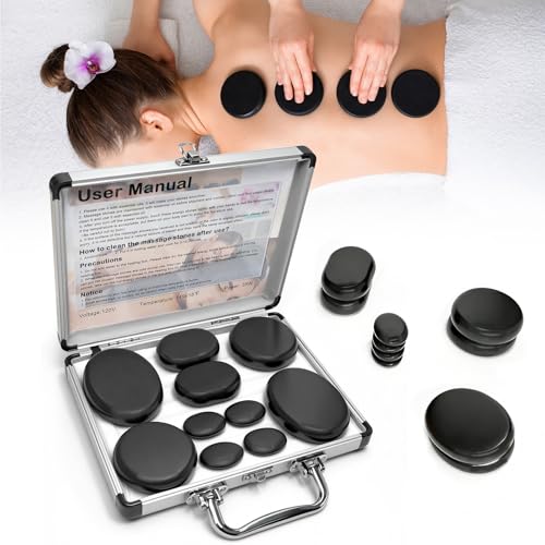 Freudeere 10Pcs Hot Stones Massage Set Hot Stones Massage Warmer Kit Portable Hot Stone with Heater for Home Spa Warming Therapy Relaxing