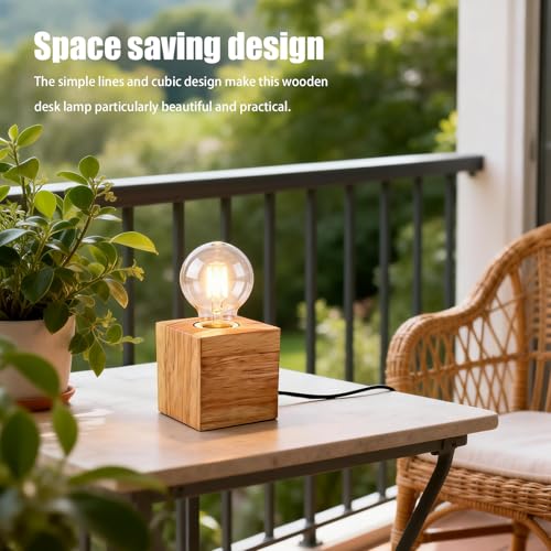 BORDEAG Base de lámpara E27 de madera, 2 piezas estilo cubo con interruptor 5