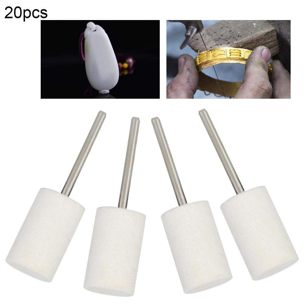 20pcs 2.35mm ruote lucidanti in feltro di lana, gambo lana lucidatura lucidatura mola testa gioielli strumento di lucidatura accessorio per acciaio inossidabile, prodotti in legno