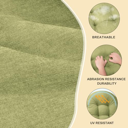 ROFIEJOX Rocking Chair Cushion - Chenille Fabric, High-Density Sponge, Durable Comfort Double-Sided Tufted Seat Pads with Ties, Chenille︱Avocado Green, 44x19x4 inch