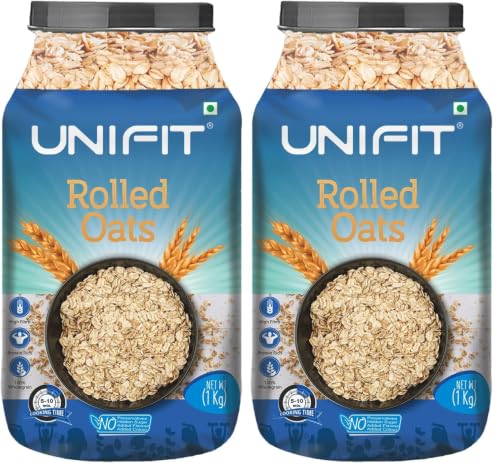 Image of UNIFIT Rolled Oats | 100% Wholegrain Oats | Healthy Breakfast | High Fiber & Protein-Rich Diet Food | Supports Weight Management & Heart Health | 1Kg (Pack of 2)