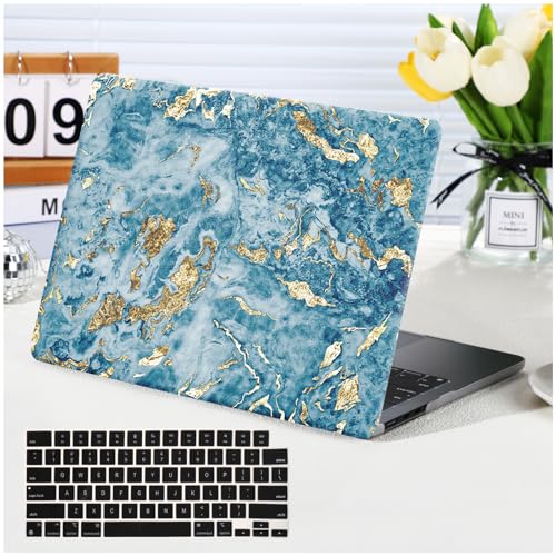 Housse MacBook Air 13.6 M4 M3 M2 marbre bleu élégante pour le café