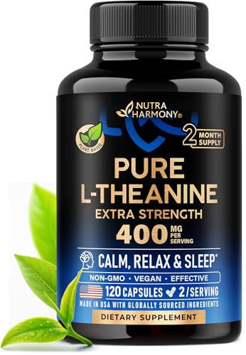 L Theanine 400 mg | L-Theanine Stress Relief | Extra Strength Supplement | Made in USA | Relaxation, Sleep & Calm Support | For Men & Women | Plant Based, Non-GMO & Gluten-Free | 120 Vegan Capsules