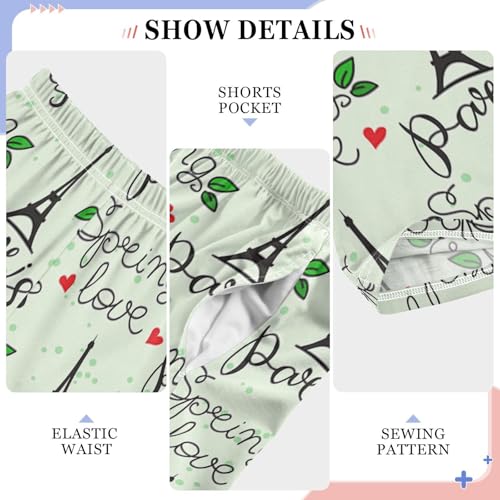 Eiffel Tower Spring Love Boys Long Pants Soft Trousers Elastic Waist Kids Lounge Bottoms with Pockets S-XL4